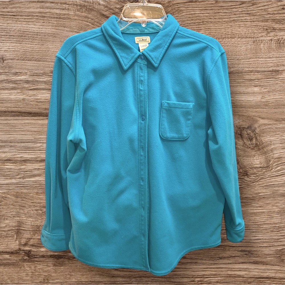 LL BEAN Women’s Fleece Long Sleeve Button Down Shirt With Collar